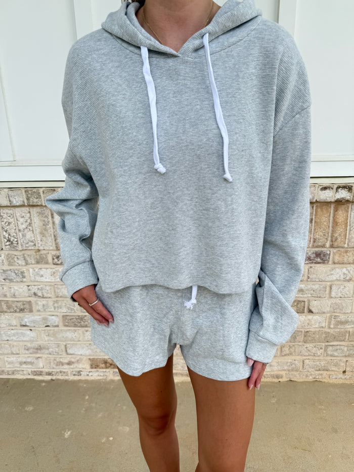 Grey Waffle Knit Hoodie