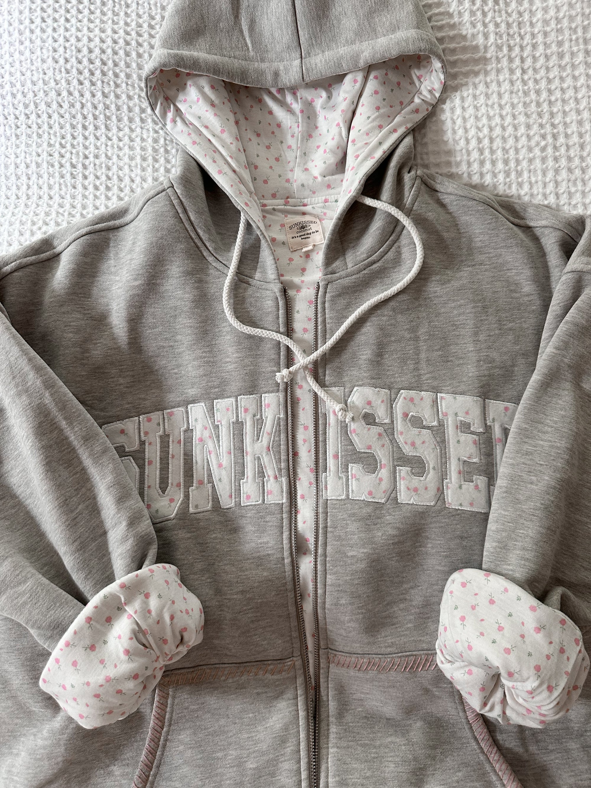 Afternoon Grey Roses Sunkissedcoconut Full Zip Hoodie