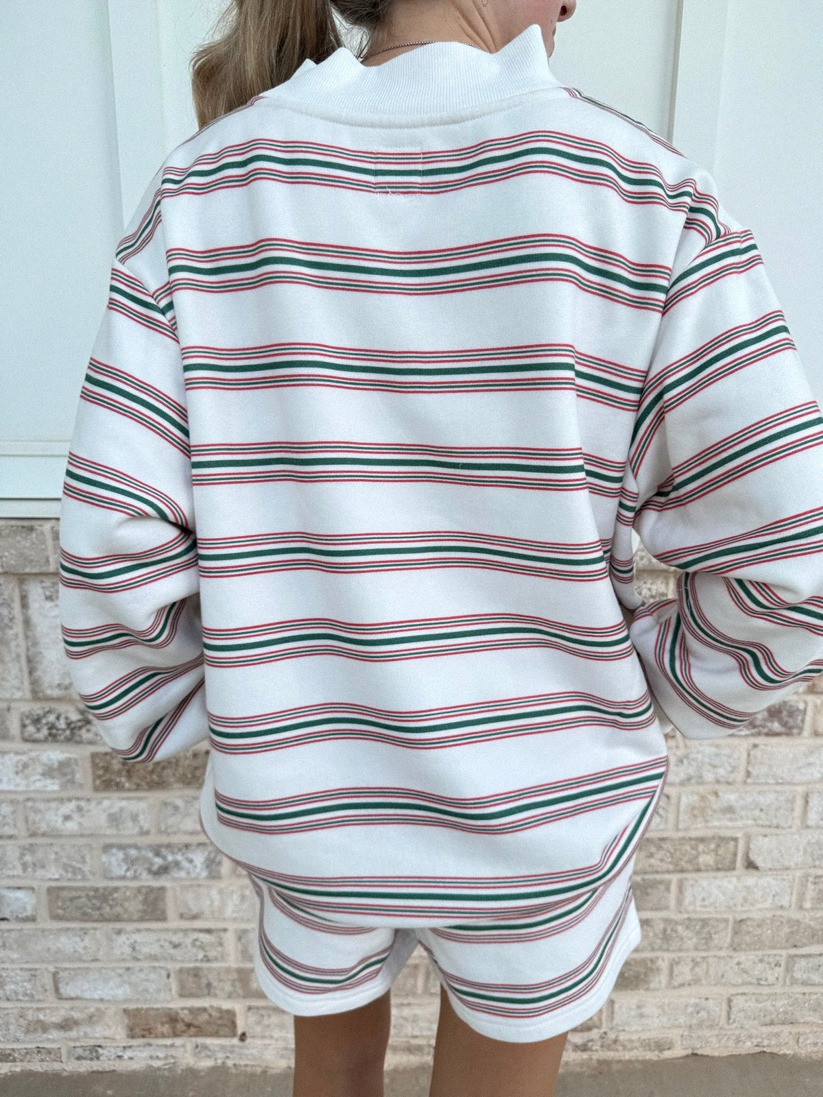 Christmas Cheer Striped 100% Cotton French Terry Mockneck Sweatshirt