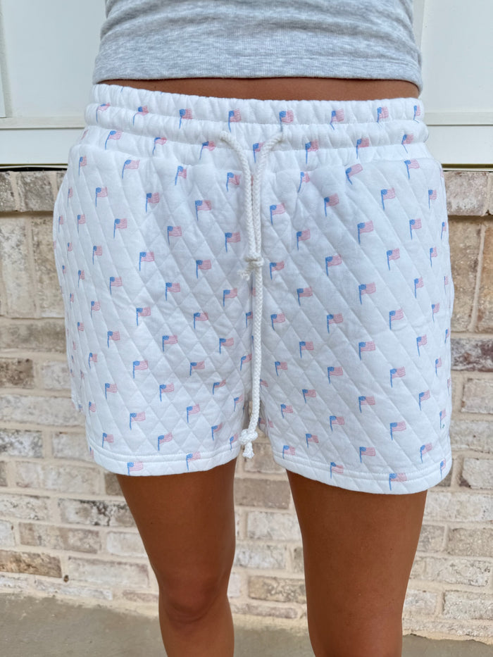 American Flag Quilted Shorts