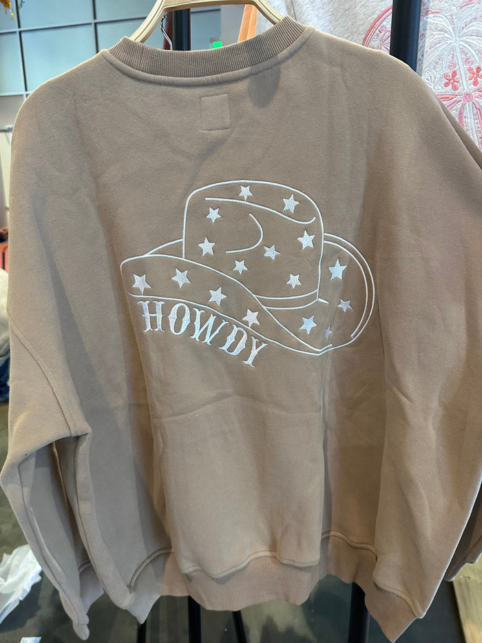 Cappuccino Howdy Embroider Sweatshirt