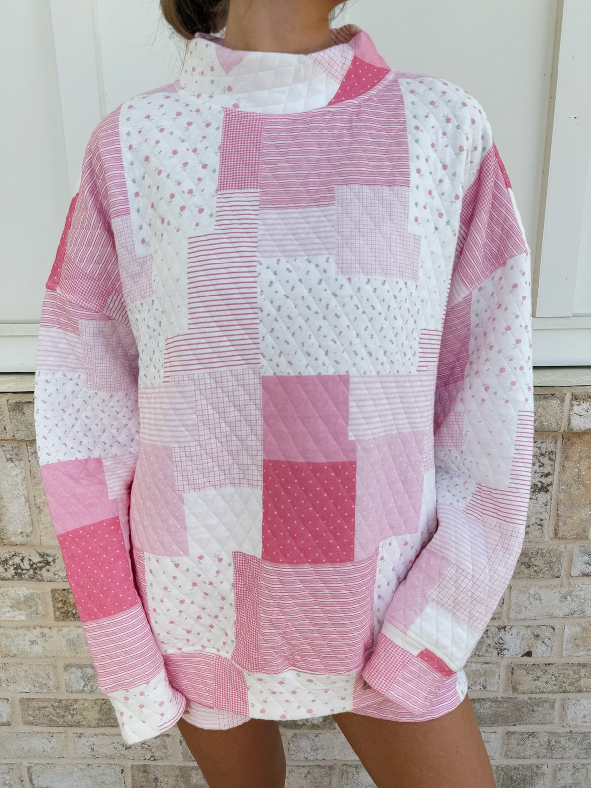 Margo Quilted Patchwork Mockneck Sweatshirt