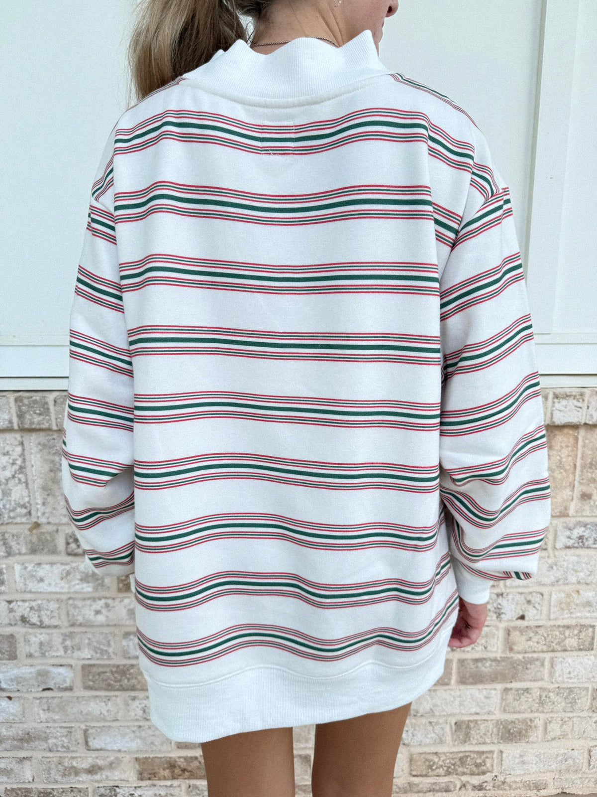 Christmas Cheer Striped 100% Cotton French Terry Mockneck Sweatshirt