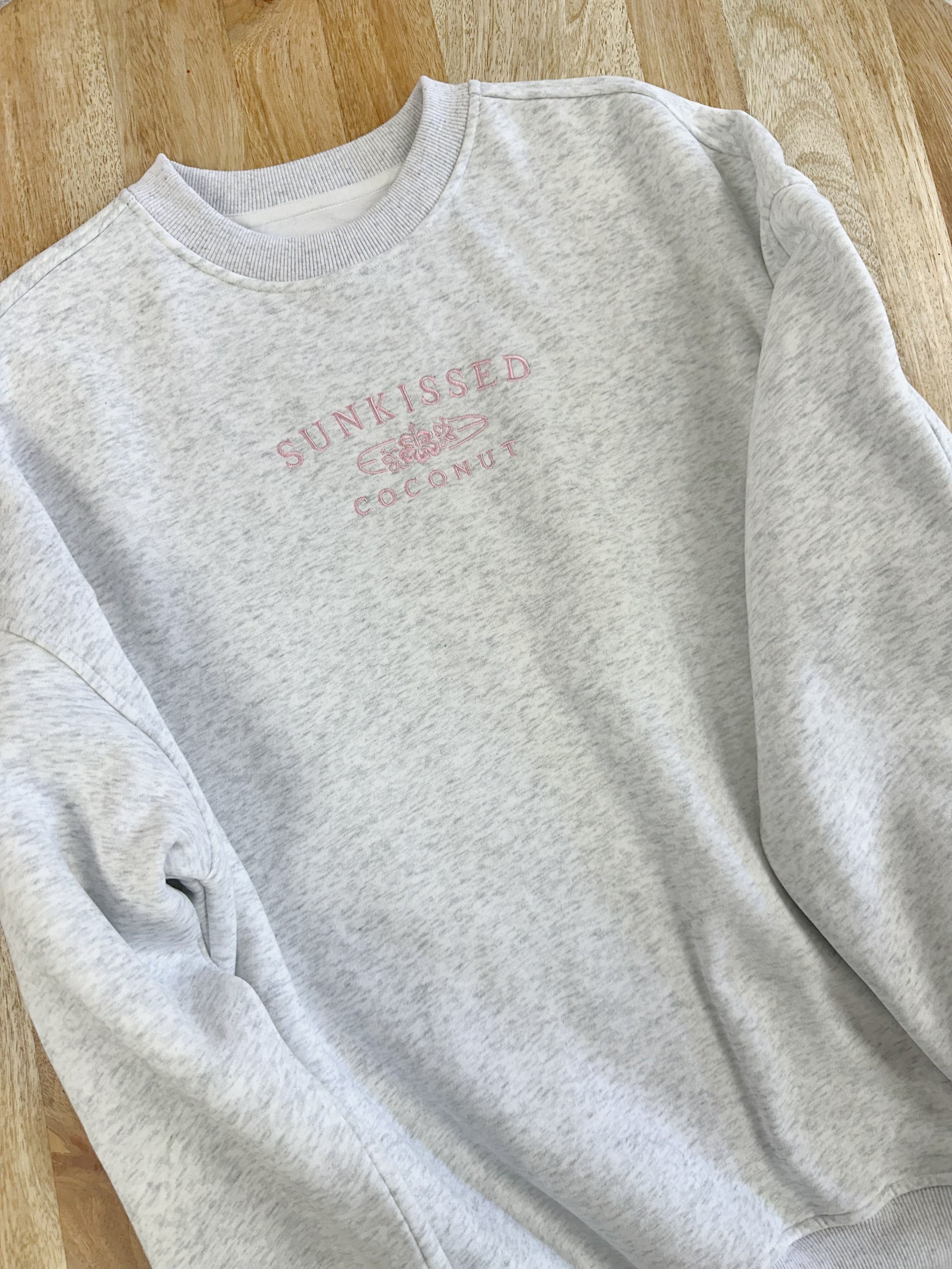 Pearl Grey and Pink Thread Sunkissedcoconut Logo Embroider Sweatshirt