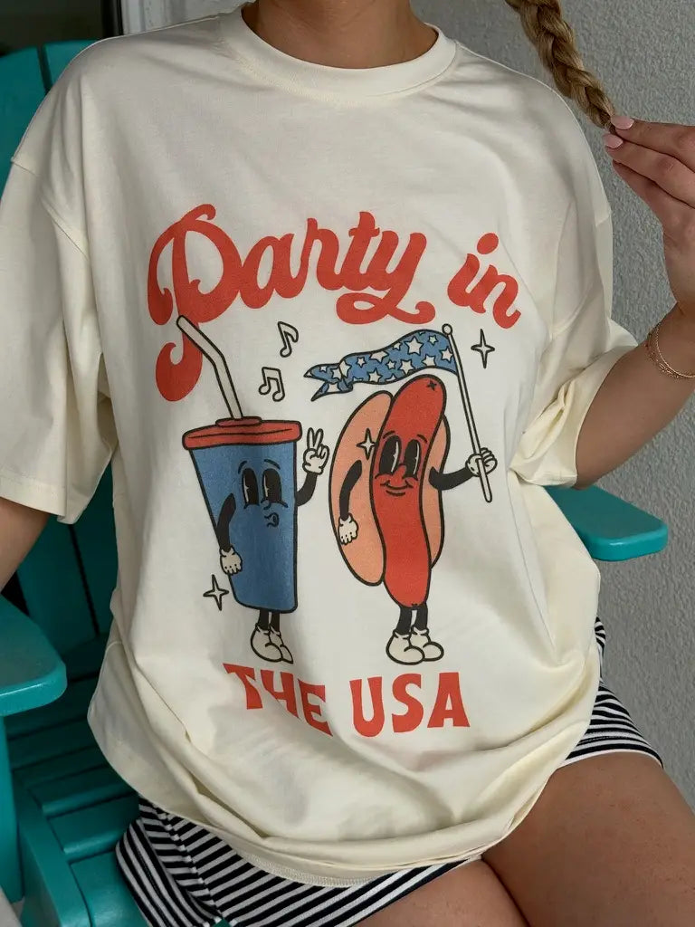 Midweight Blue Party In The USA Hotdog Tee
