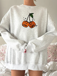 Pumpkin Cherries Fall Autumn Embroider Sweatshirt