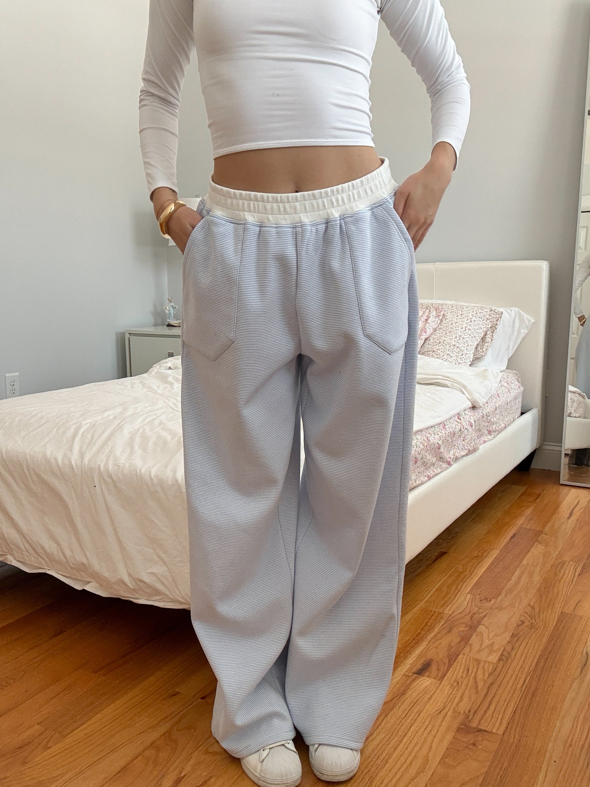 Blue and White Mini Striped Sweatpants