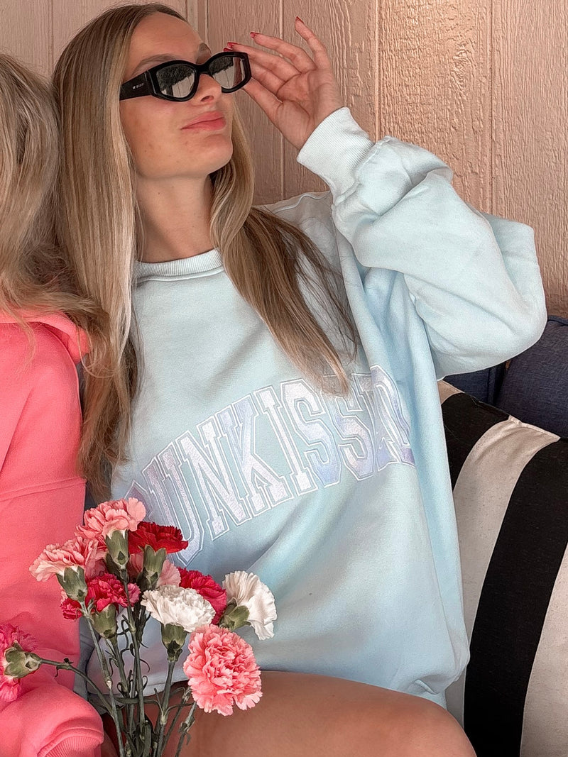 Icy Blue Sunkissed Varsity Embroider Sweatshirt