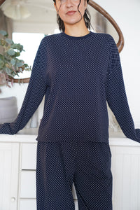Navy Blue Polka Dot Loungewear Long Sleeve Top