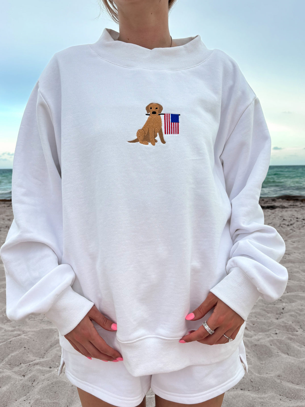 White American Flag Dog Mockneck Sweatshirt 100% Cotton