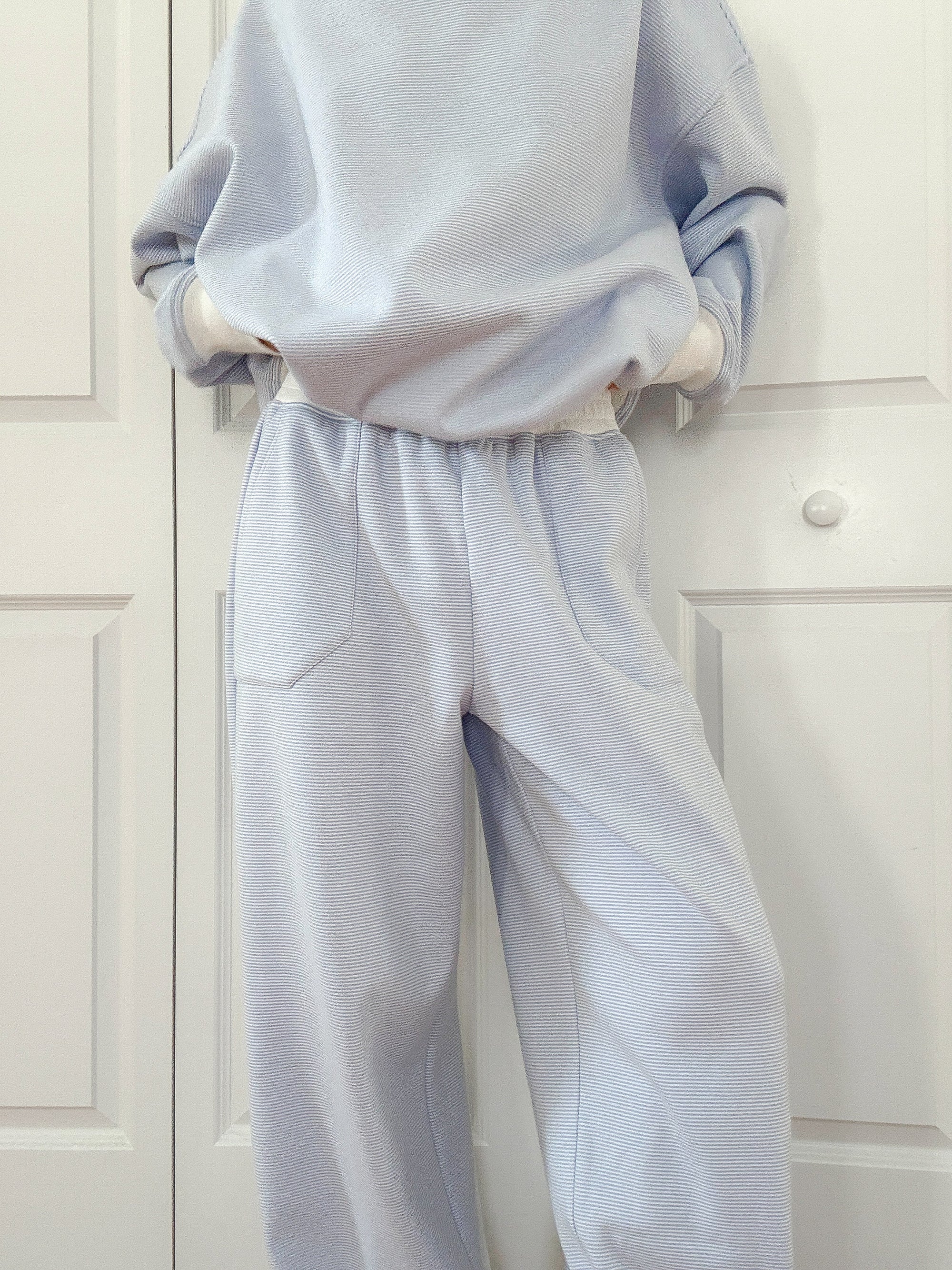 Blue and White Mini Striped Sweatpants