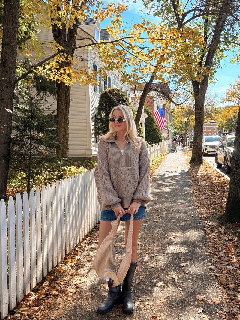 Chunky Chestnut Quarter Zip Sweater