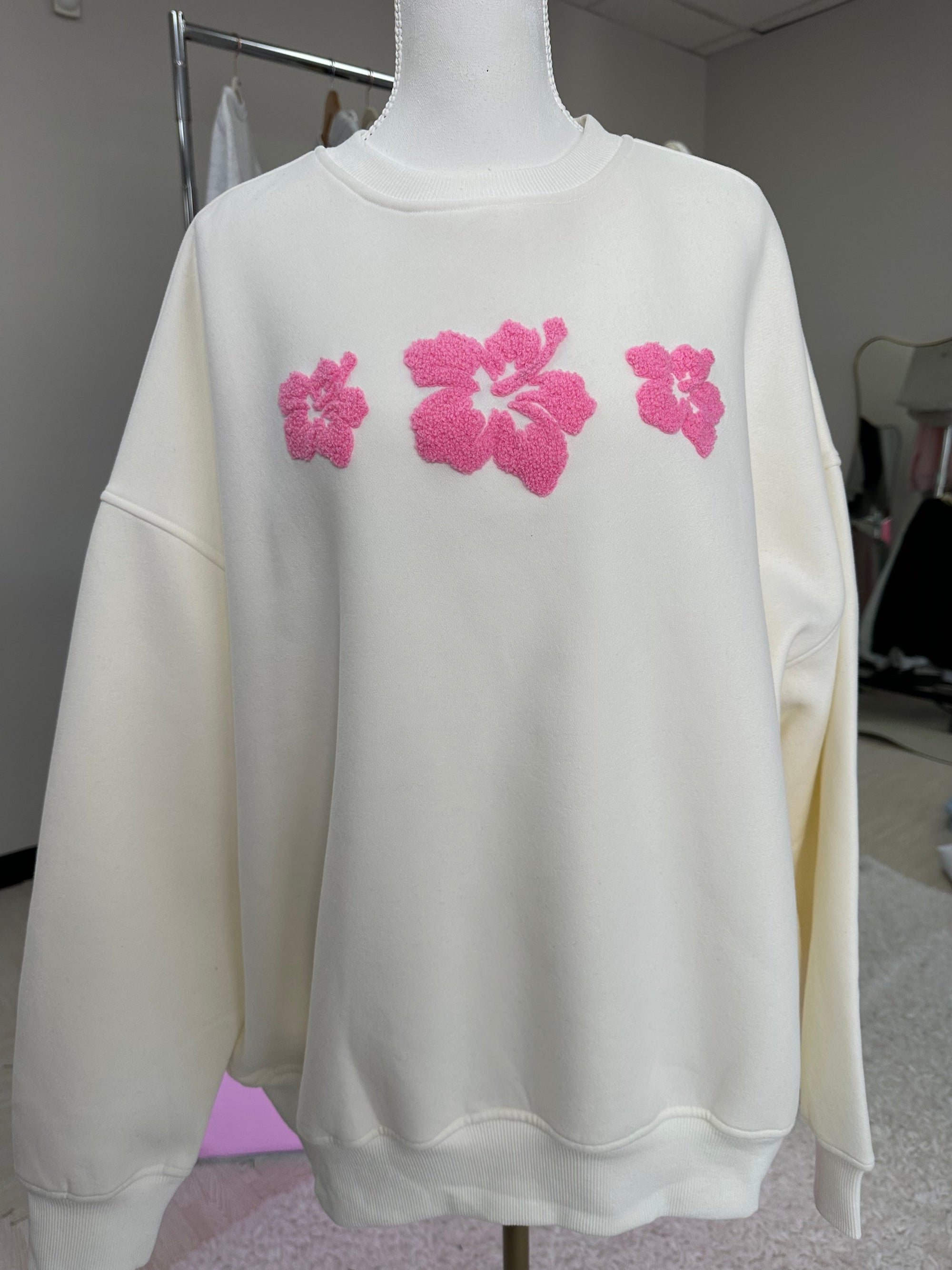 Ivory Hibiscus Flower Sweatshirt