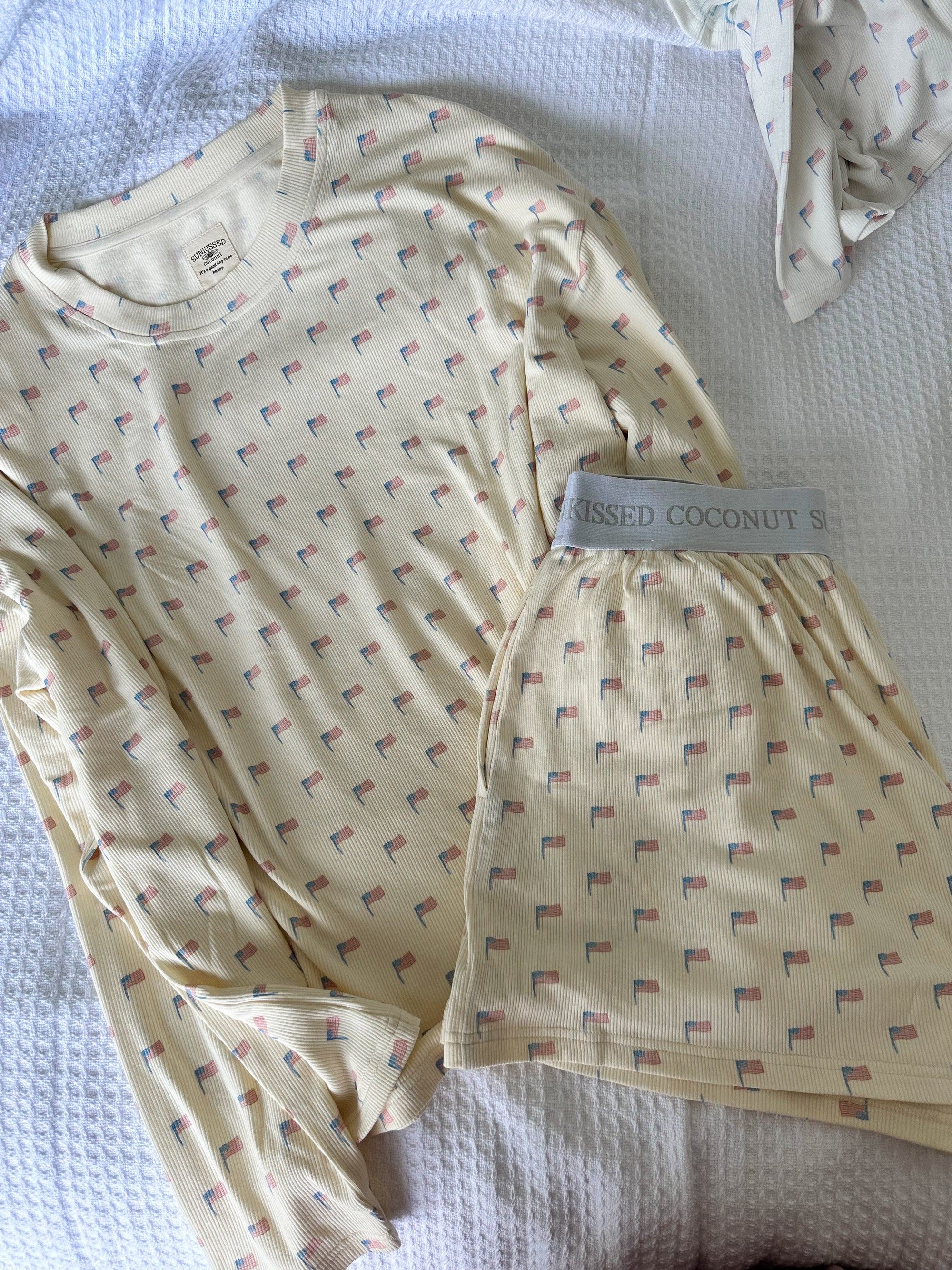 American Flag Pajama Pattern Top (pale yellow)