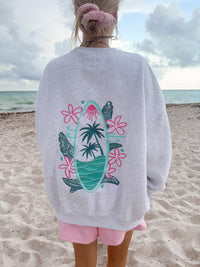 Pearl Grey Surfing The Waves Embroider Sweatshirt