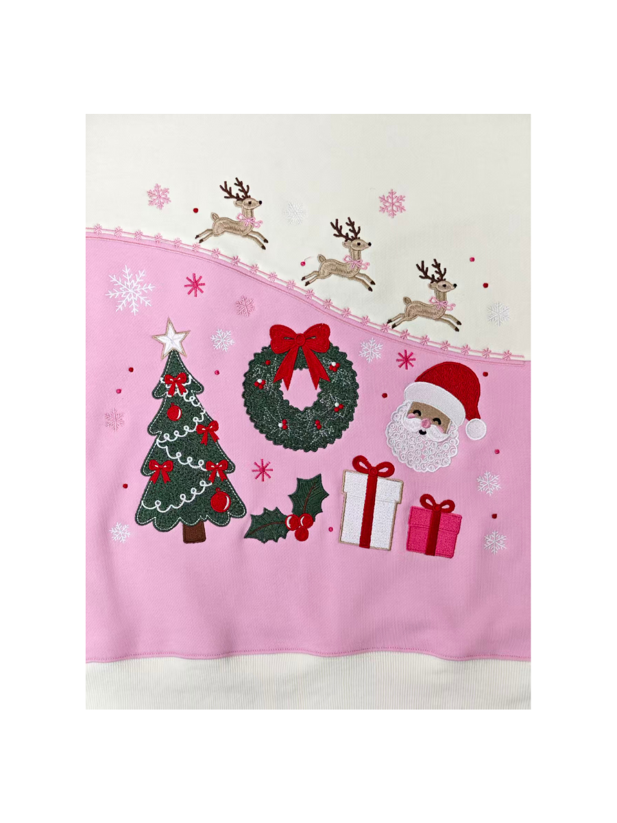 Reindeer Christmas Holiday Season Embroidered Mockneck Sweatshirt