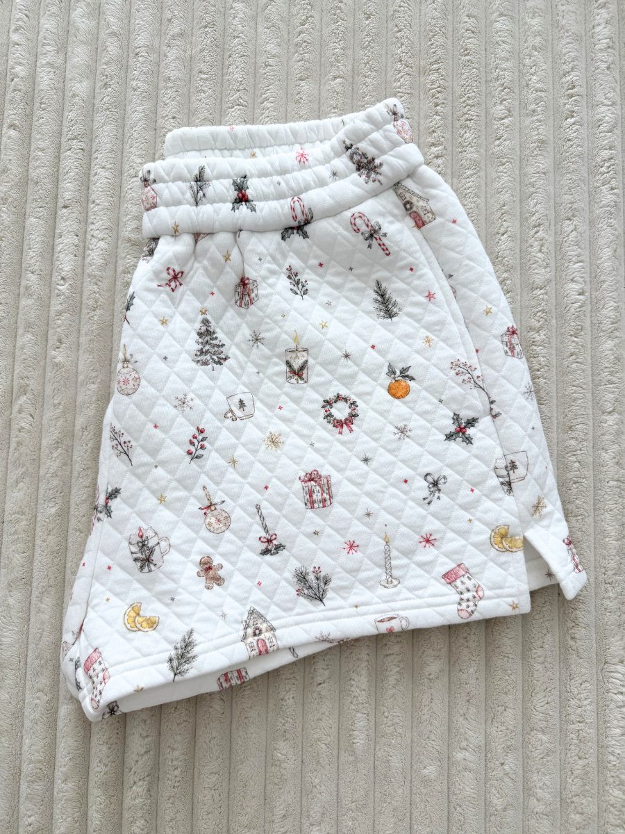 A Cottage Christmas Icons Quilted Shorts