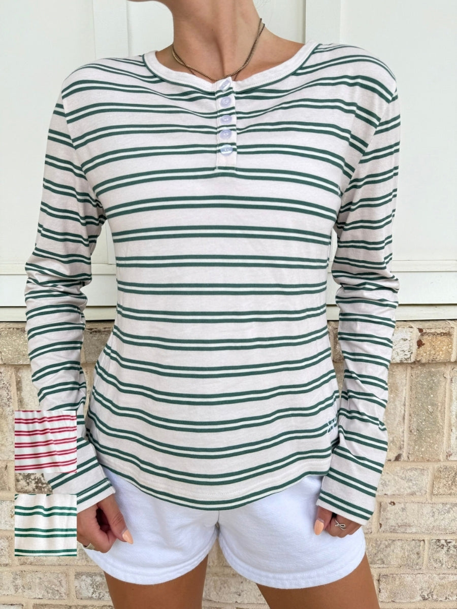 Christmas Striped Long Sleeve Loungewear Top