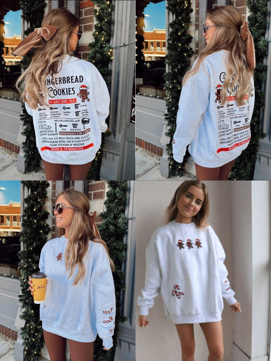 Gingerbread Recipe Christmas Embroider Sweatshirt