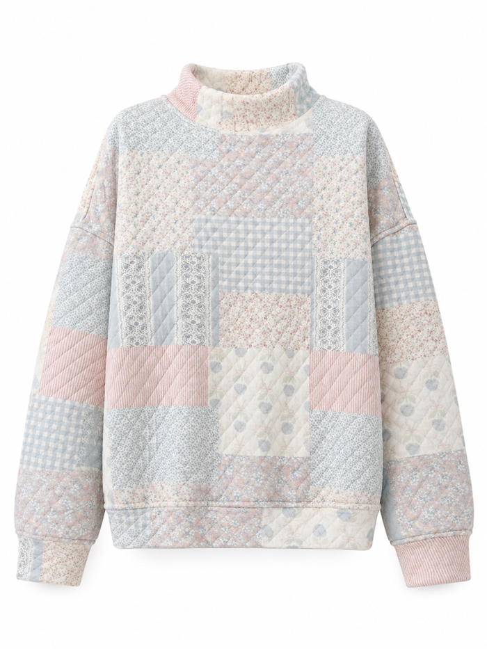 Shades Of Blue Quilted Pastel Mockneck Sweatshirt