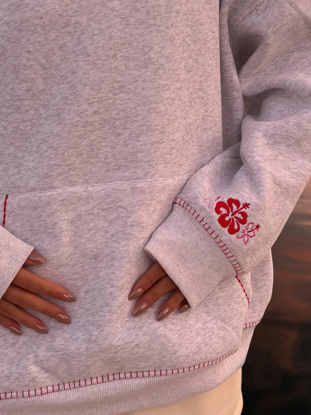 Pearl Grey Hibiscus Flowers Hoodie