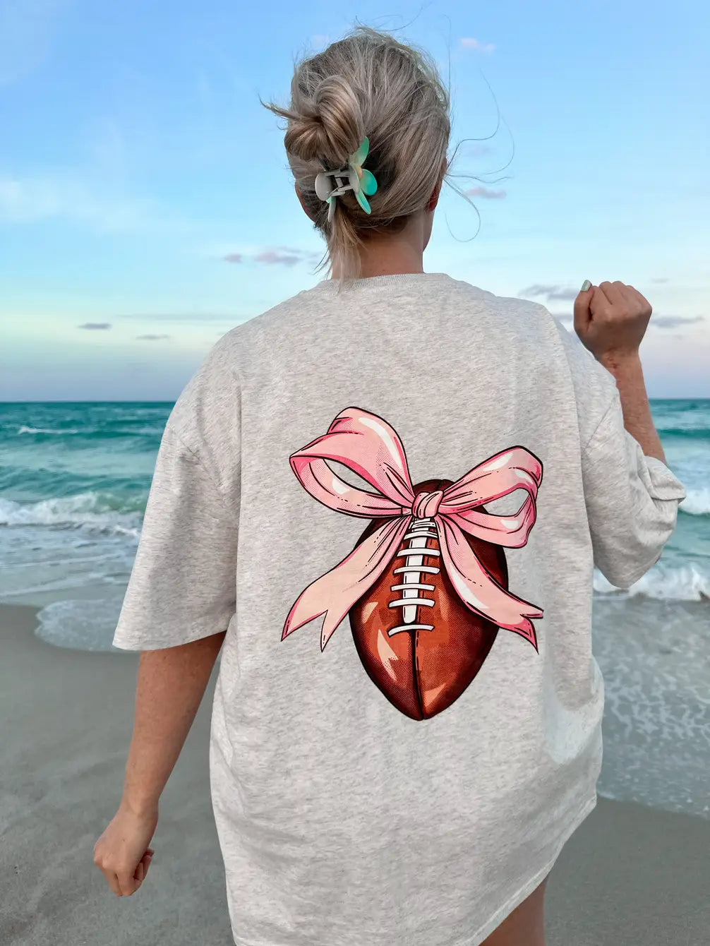Game Day Coquette Bow Football Embroider Tee