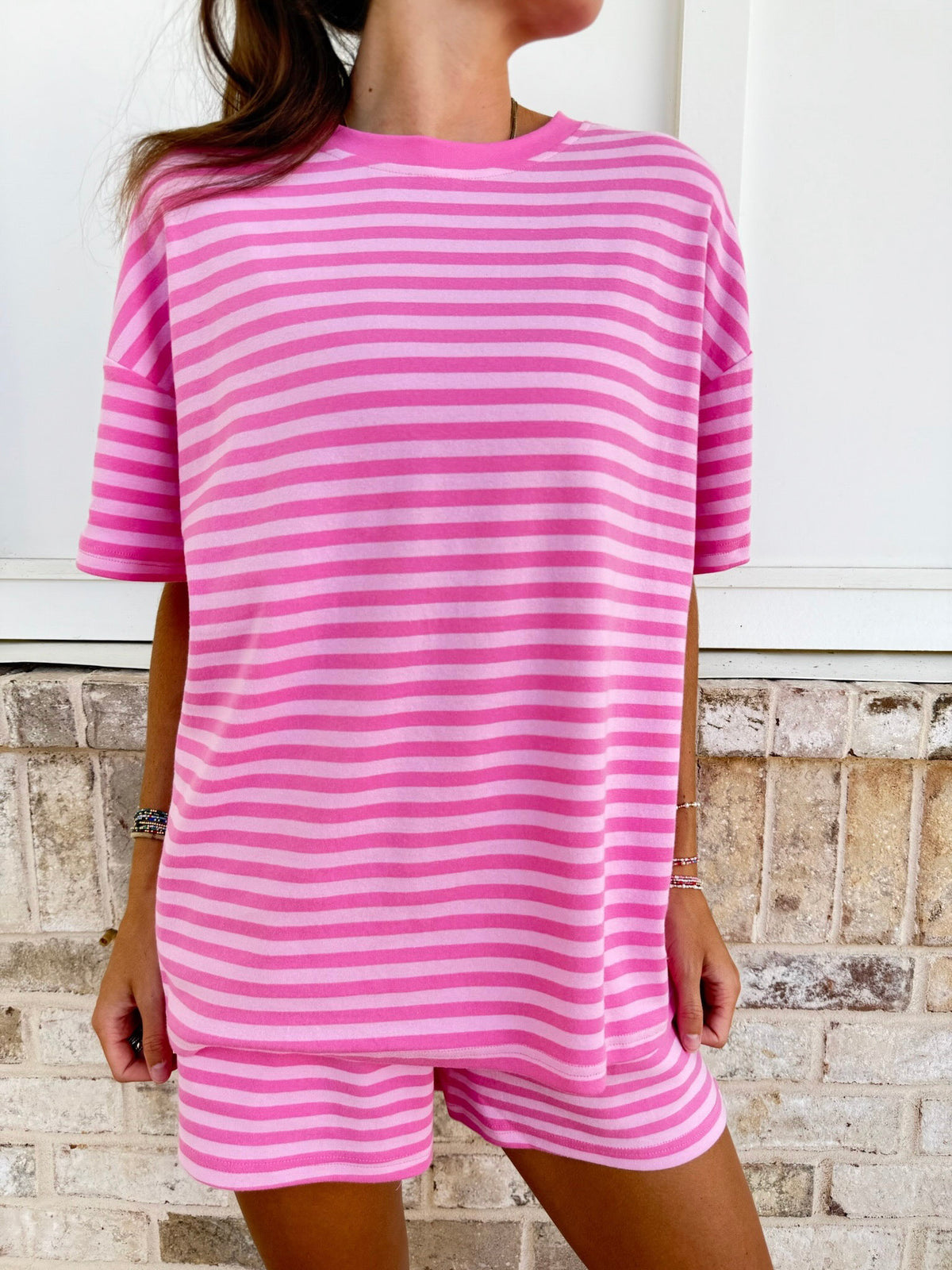 Ella Striped Oversized Short Sleeve Lounge Top