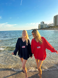 American Flag Embroider V-Neck Sweatshirt