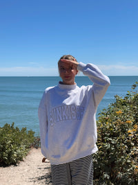 Pearl Grey Mockneck Sunkissed Varsity Embroider Sweatshirt