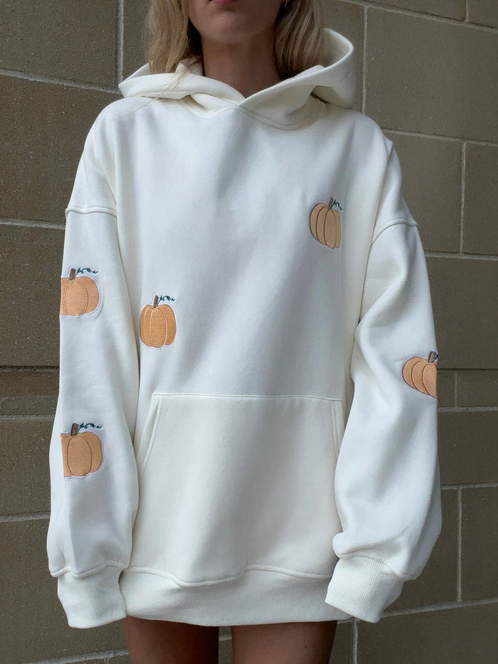 Pumpkins All Over Fall Embroider Hoodie