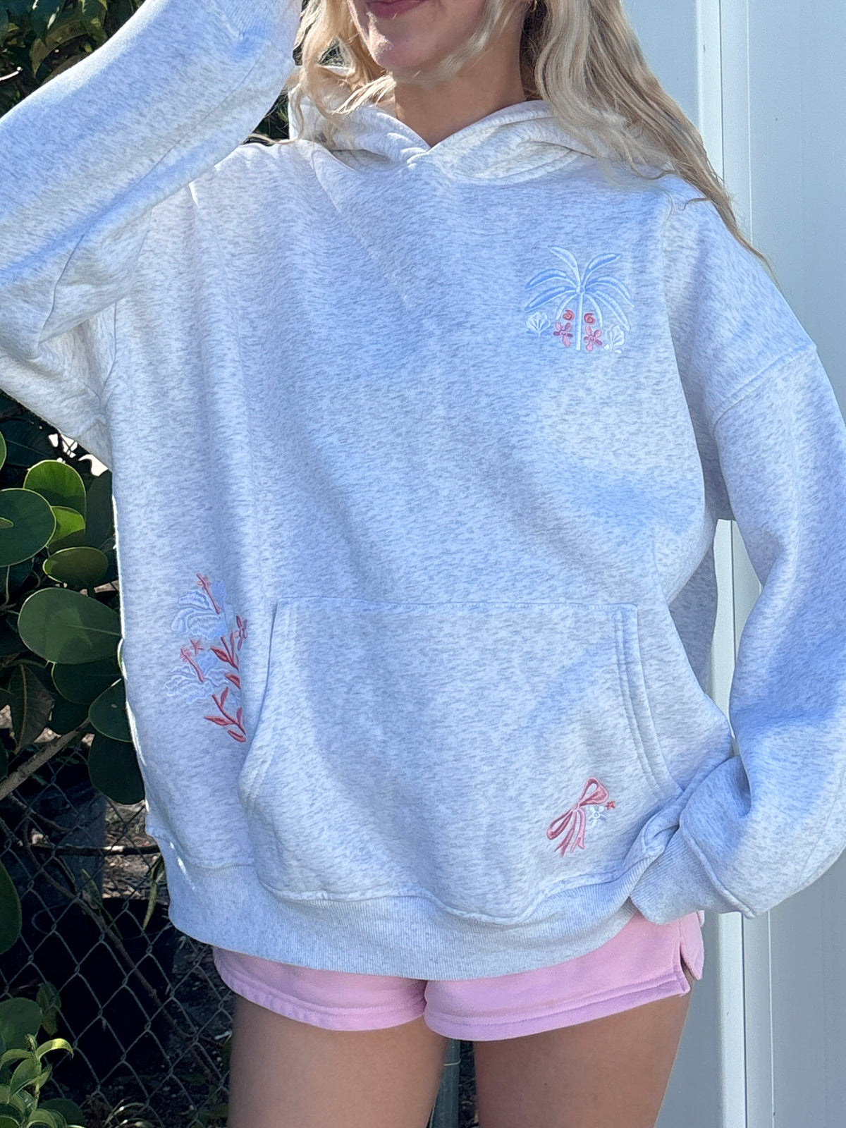 Pearl Grey Tropical Palms Hoodie