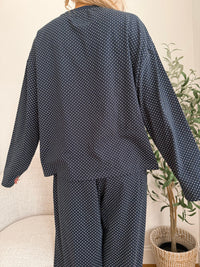 Navy Blue Polka Dot Loungewear Long Sleeve Top