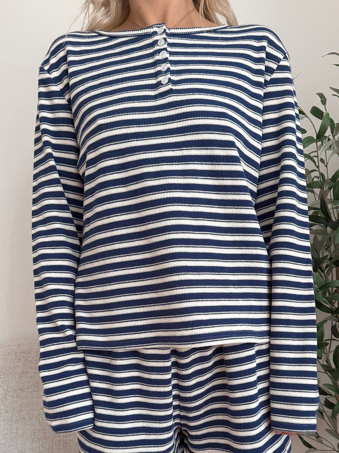Striped Knit Loungewear Long Sleeve Top