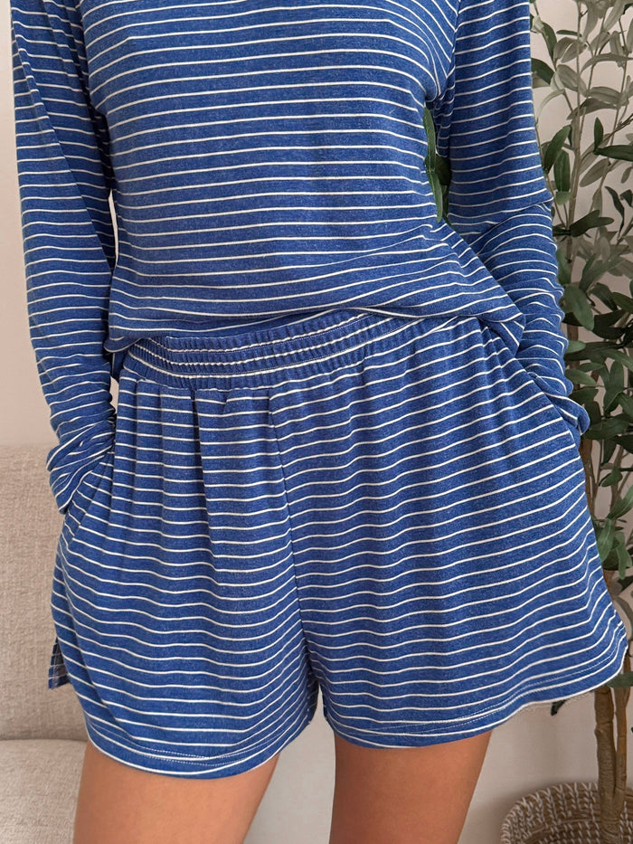 Striped Soft Button Loungewear Shorts