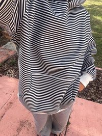 Dark Navy Blue and White Big Striped Hoodie