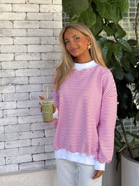 Dark Pink and White Big Striped Mockneck Sweatshirt