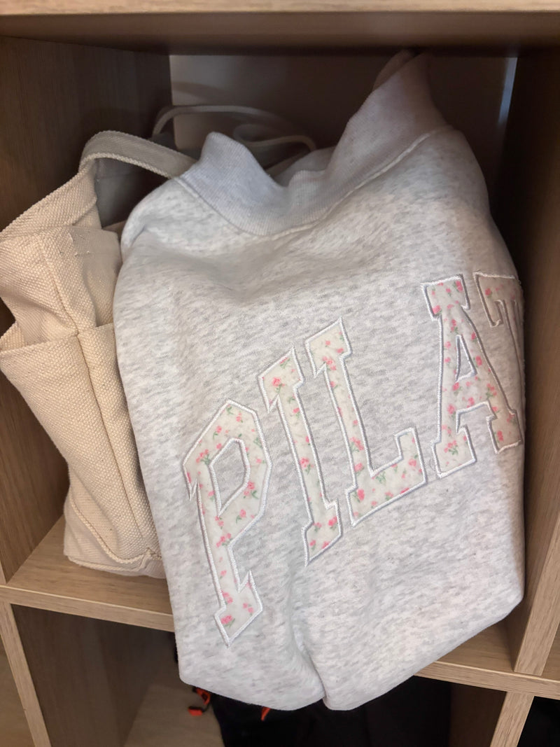 Pearl Grey Mockneck Pilates Embroider Sweatshirt