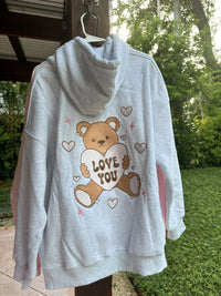 Teddy Bear Embroider Valentines Day Hoodie