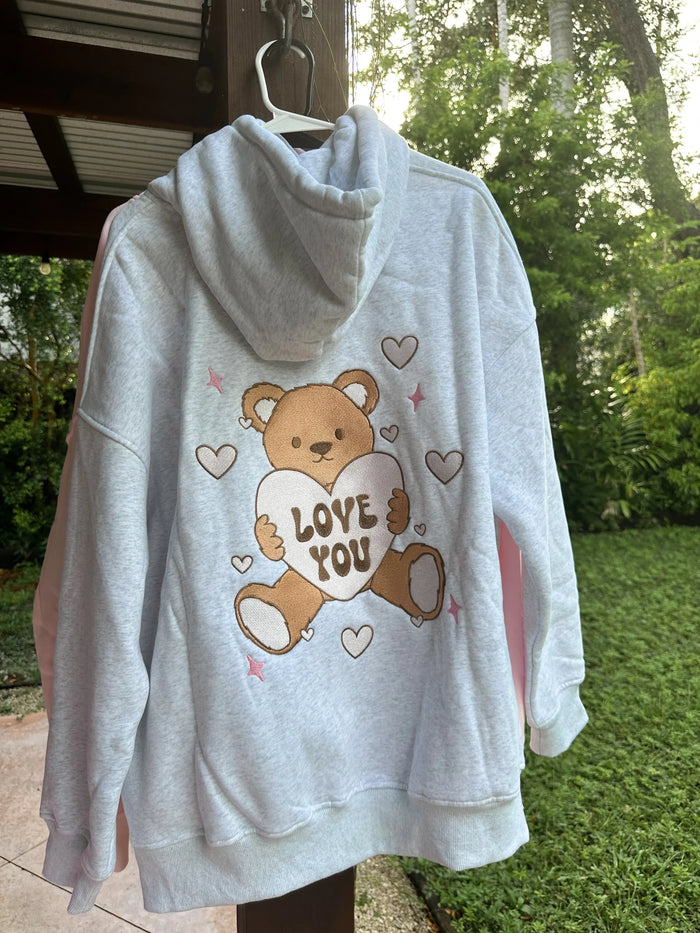 Teddy Bear Embroider Valentines Day Hoodie