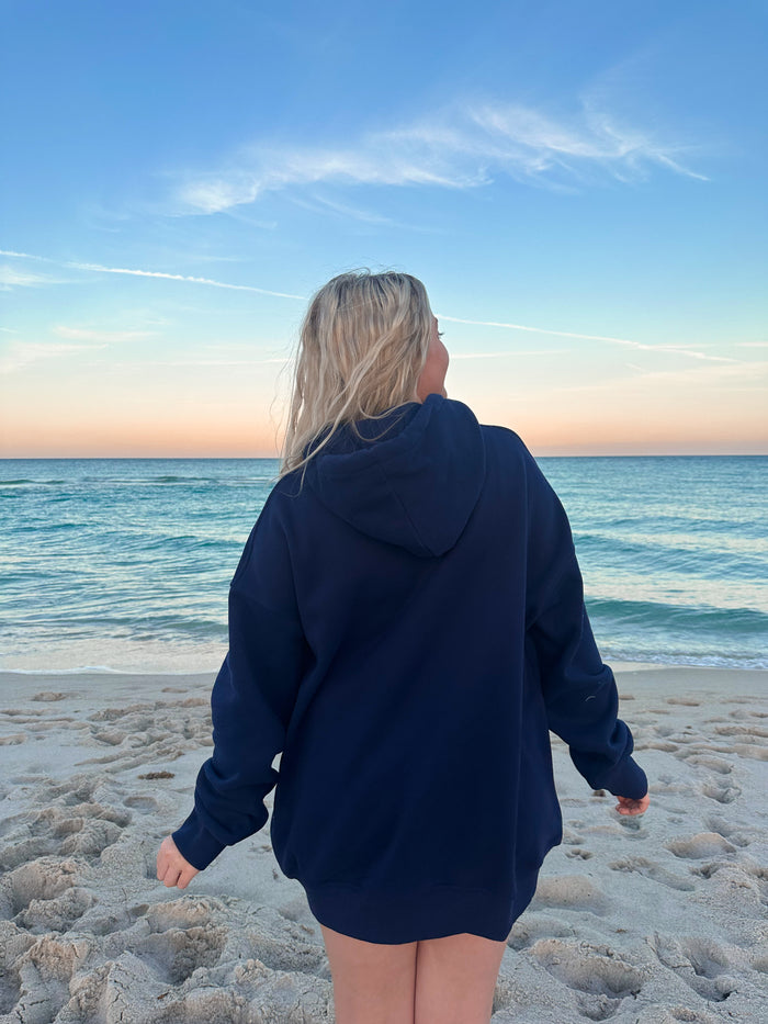 Navy Blue Sunkissed Varsity Embroider Hoodie