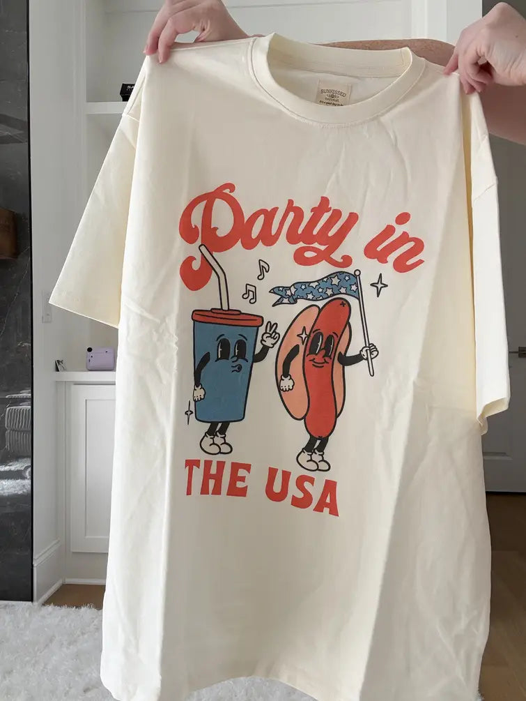 Midweight Blue Party In The USA Hotdog Tee
