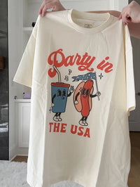 Midweight Blue Party In The USA Hotdog Tee
