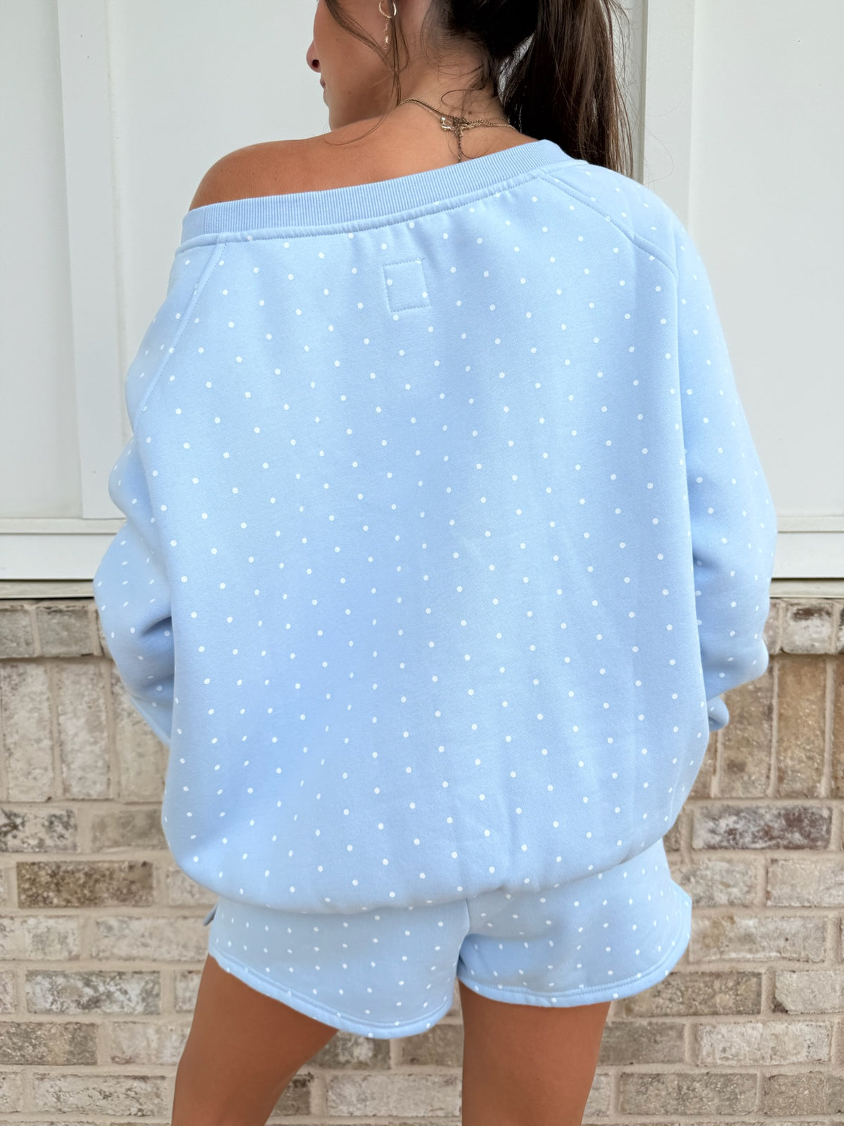 Polka Dot Off The Shoulder Sweatshirts