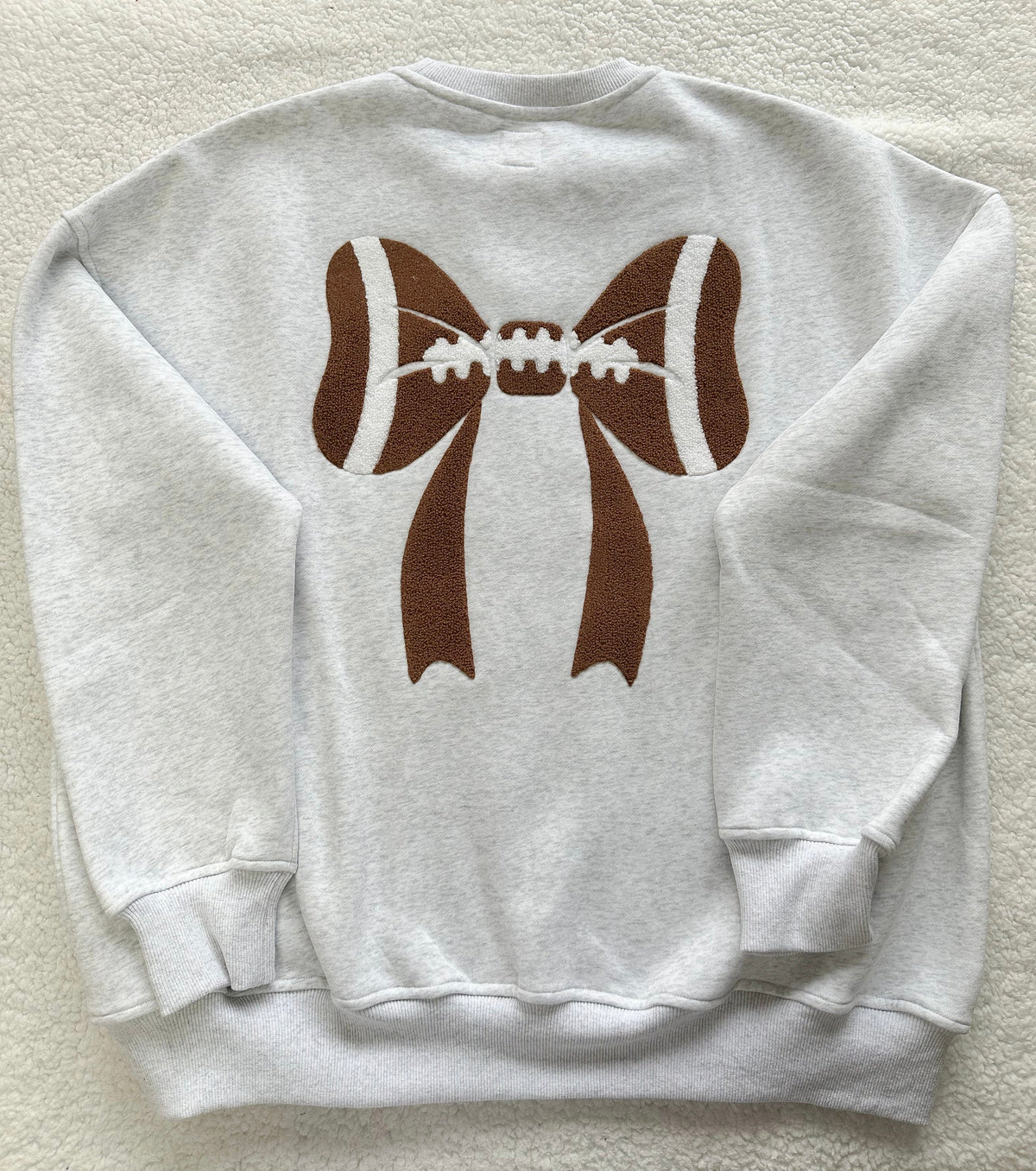 Pearl Grey Football Bows Game Day Embroider Sweatshirt