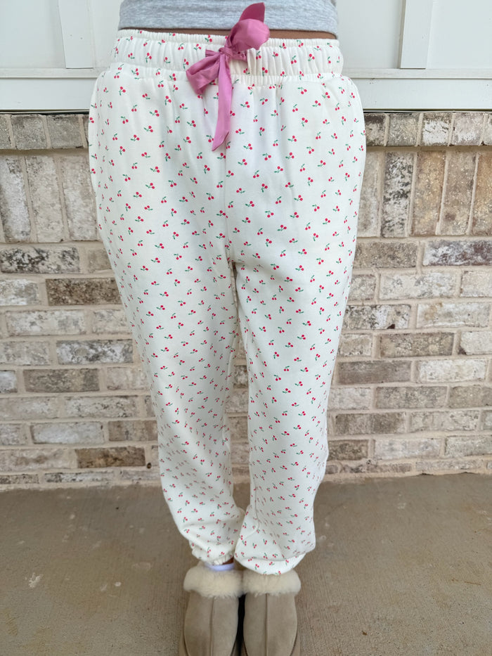 Blank Ivory Cherries All Over Jogger Sweatpants
