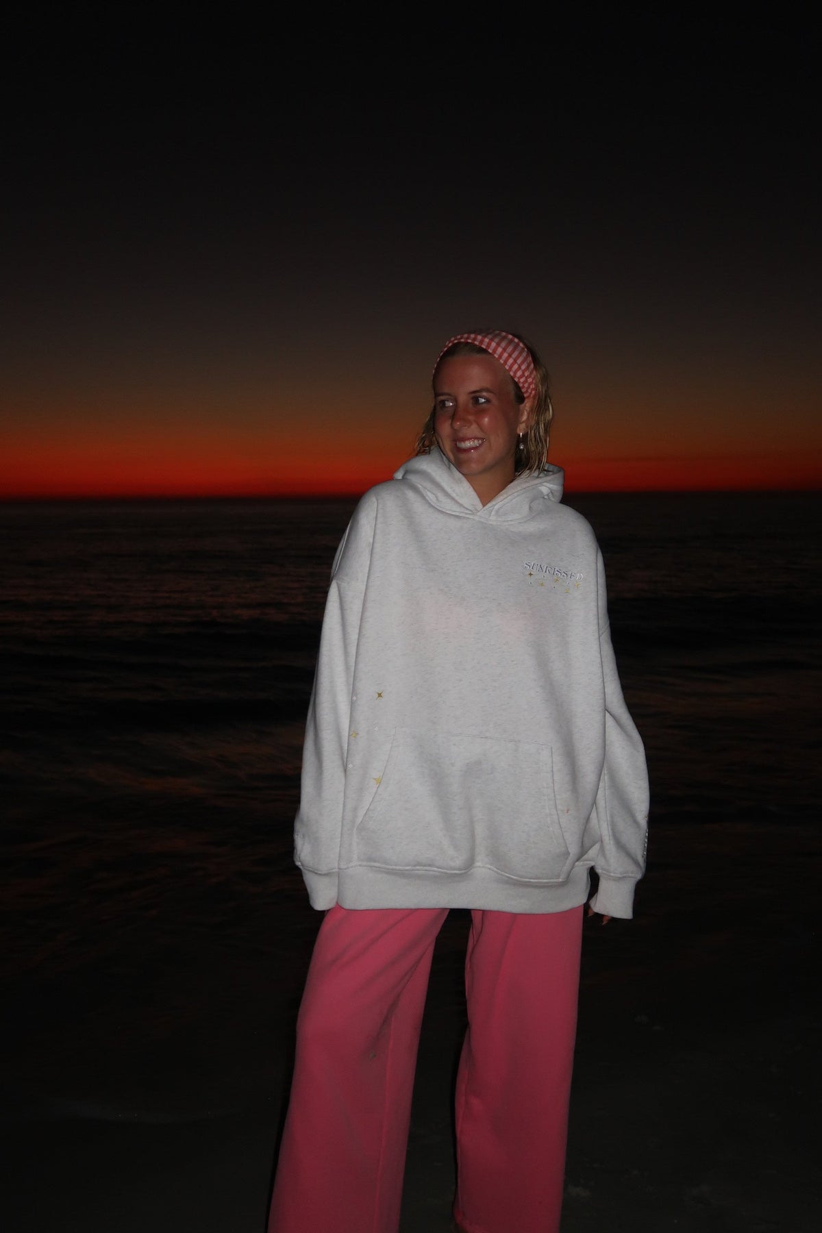 Pearl Grey Embroider Van Star Hoodie