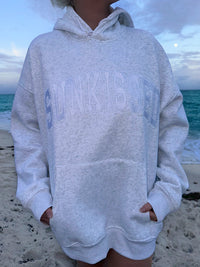 Pearl Grey With White Letters Sunkissed Varsity Embroider Hoodie