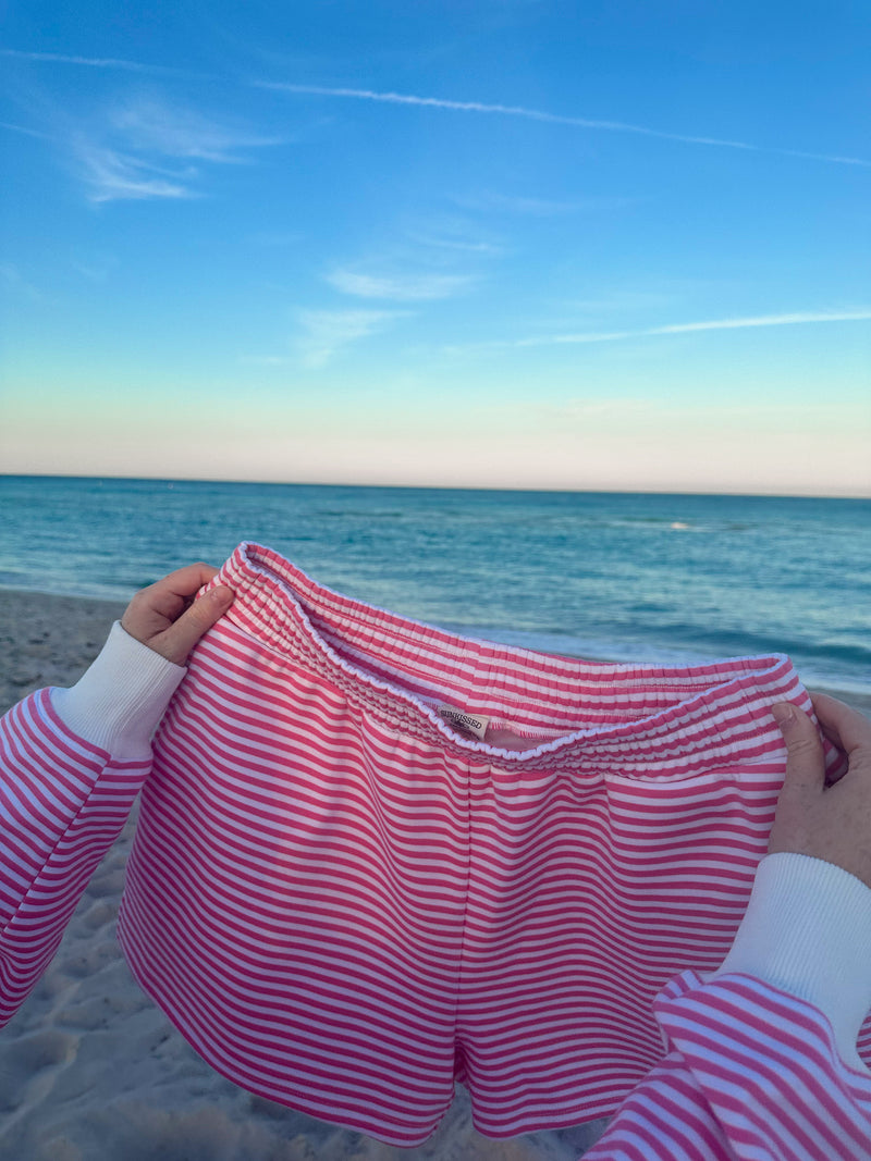 Dark Pink and White Big Striped Shorts