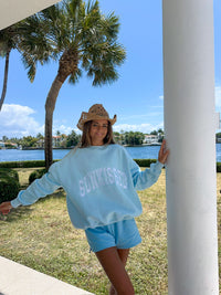 Icy Blue Sunkissed Varsity Embroider Sweatshirt