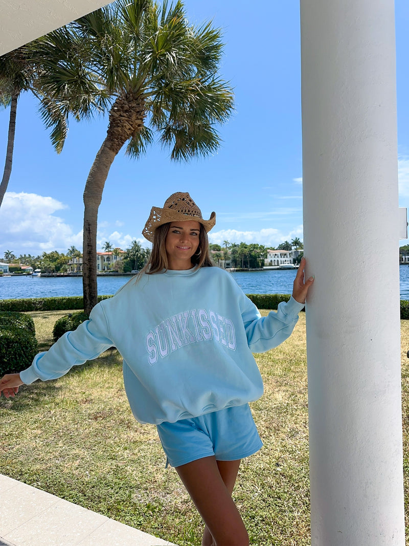 Icy Blue Sunkissed Varsity Embroider Sweatshirt